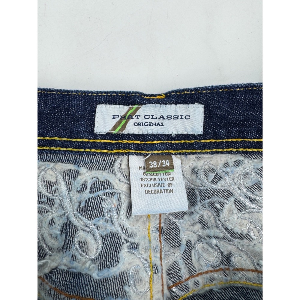 Phat‎ Classic Original Mens Dark Wash Embroidered Y2K Streetwear Jeans 38x34 - Picture 7 of 10